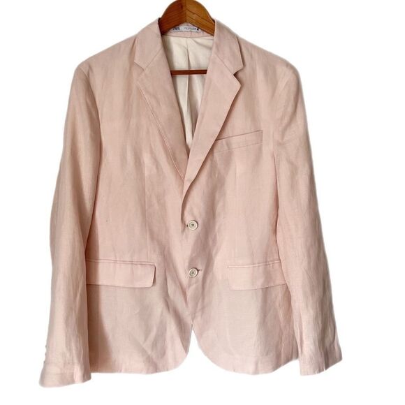 Zara Mens Pink Linen Suit Jacket Blazer - Picture 2 of 8